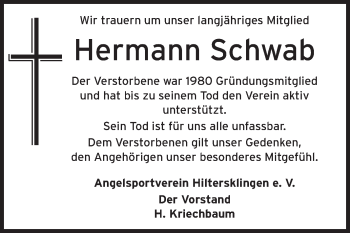 Traueranzeige von Hermann Schwab von Odenwälder Echo