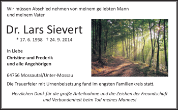Traueranzeige von Lars Sievert von Odenwälder Echo
