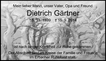 Traueranzeige von Dietrich Gärtner von Odenwälder Echo