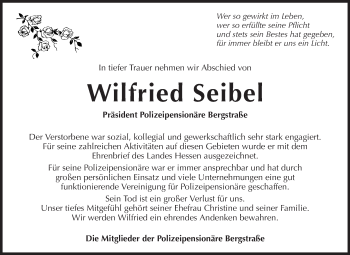 Traueranzeige von Wilfried Seibel von Starkenburger Echo, Bergsträßer Anzeiger
