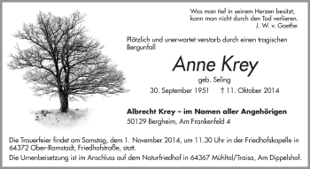 Traueranzeige von Anne Krey von Echo-Zeitungen (Gesamtausgabe)