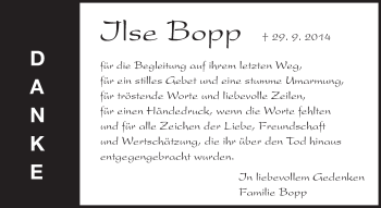 Traueranzeige von Ilse Bopp von Echo-Zeitungen (Gesamtausgabe)