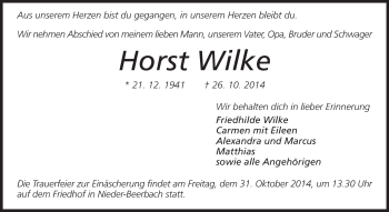 Traueranzeige von Horst Wilke von Echo-Zeitungen (Gesamtausgabe)