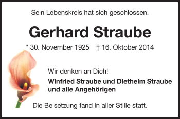 Traueranzeige von Gerhard Straube von Echo-Zeitungen (Gesamtausgabe)