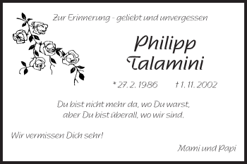 Traueranzeige von Philipp Talamini von Starkenburger Echo