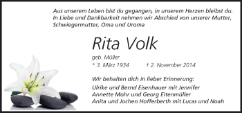 Traueranzeige von Rita Volk von Odenwälder Echo