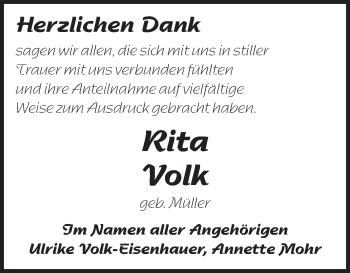 Traueranzeige von Rita Volk von Odenwälder Echo
