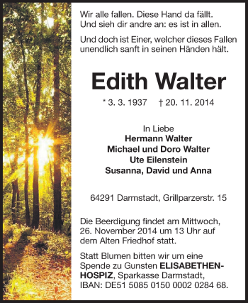 Traueranzeige von Edith Walter von Echo-Zeitungen (Gesamtausgabe)