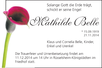 Traueranzeige von Mathilde Belle von Rüsselsheimer Echo, Groß-Gerauer-Echo, Ried Echo