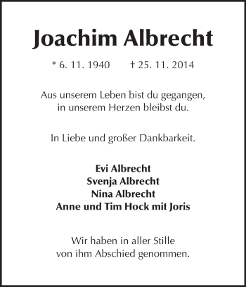 Traueranzeige von Joachim Albrecht von Rüsselsheimer Echo, Groß-Gerauer-Echo, Ried Echo