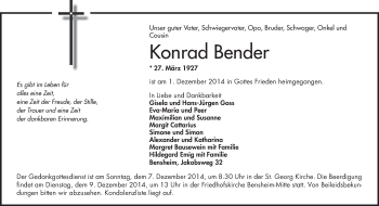 Traueranzeige von Konrad Bender von Starkenburger Echo