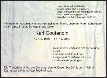 Traueranzeige von Karl Coutandin von Echo-Zeitungen (Gesamtausgabe)