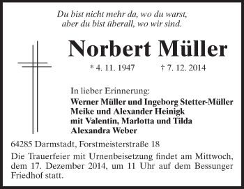 Traueranzeige von Norbert Müller von Echo-Zeitungen (Gesamtausgabe)
