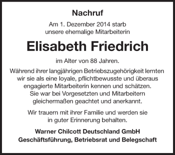 Traueranzeige von Elisabeth Friedrich von Echo-Zeitungen (Gesamtausgabe)