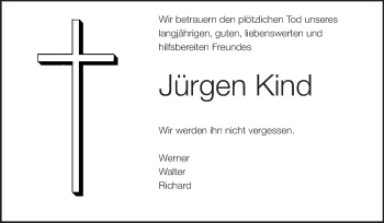 Traueranzeige von Jürgen Kind von Darmstädter Echo, Odenwälder Echo, Rüsselsheimer Echo, Groß-Gerauer-Echo, Ried Echo