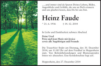 Traueranzeige von Heinz Faude von Starkenburger Echo
