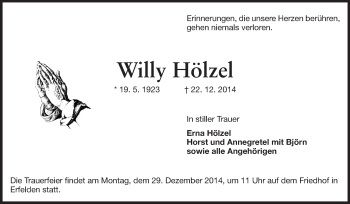 Traueranzeige von Willy Hölzel von Rüsselsheimer Echo, Groß-Gerauer-Echo, Ried Echo