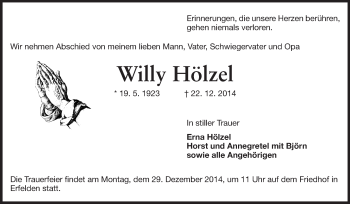 Traueranzeige von Willy Hölzel von Rüsselsheimer Echo, Groß-Gerauer-Echo, Ried Echo