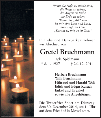 Traueranzeige von Gretel Bruchmann von Echo-Zeitungen (Gesamtausgabe)