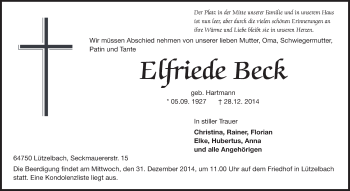 Traueranzeige von Etfriede Beck von Odenwälder Echo