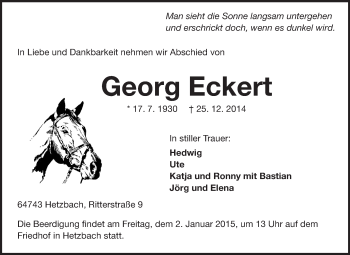 Traueranzeige von Georg Eckert von Odenwälder Echo