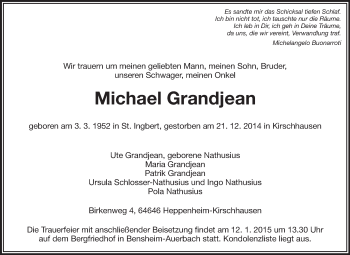 Traueranzeige von Michael Grandjean von Starkenburger Echo