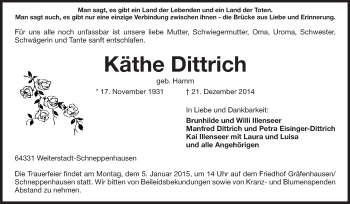 Traueranzeige von Käthe Dittrich von Echo-Zeitungen (Gesamtausgabe)