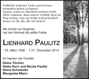Traueranzeige von Lienhard Paulitz von Echo-Zeitungen (Gesamtausgabe)