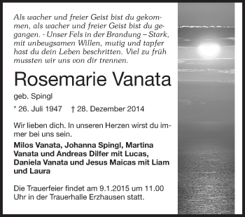 Traueranzeige von Rosemarie Vanata von Echo-Zeitungen (Gesamtausgabe)