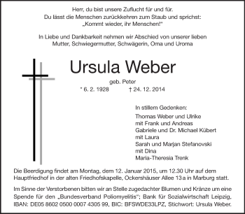 Traueranzeige von Ursula Weber von Echo-Zeitungen (Gesamtausgabe)