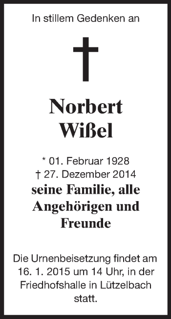 Traueranzeige von Norbert Wißel von Echo-Zeitungen (Gesamtausgabe)