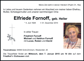 Traueranzeige von Elfriede Fornoff von Echo-Zeitungen (Gesamtausgabe)