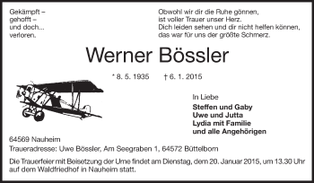 Traueranzeige von Werner Bössler von Echo-Zeitungen (Gesamtausgabe)