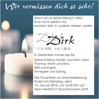 Traueranzeige von Dirk  von Echo-Zeitungen (Gesamtausgabe)