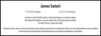 Traueranzeige von Janos Satori von Echo-Zeitungen (Gesamtausgabe)