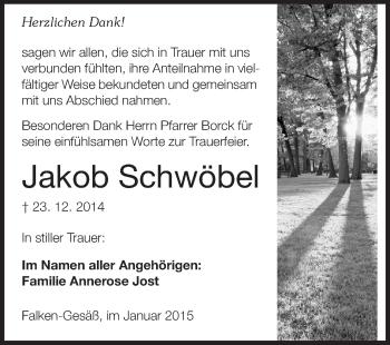 Traueranzeige von Jakob Schwöbel von Odenwälder Echo