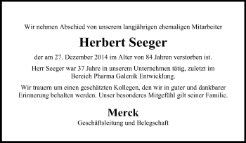 Traueranzeige von Herbert Seeger von Echo-Zeitungen (Gesamtausgabe)