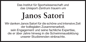 Traueranzeige von Janos Satori von Echo-Zeitungen (Gesamtausgabe)