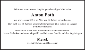 Traueranzeige von Anton Poth von Echo-Zeitungen (Gesamtausgabe)