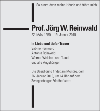 Traueranzeige von Jörg W. Reinwald von Echo-Zeitungen (Gesamtausgabe)