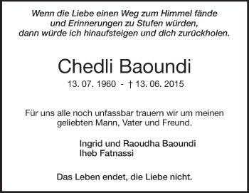 Traueranzeige von Chedli Baoundi von Rüsselsheimer Echo, Groß-Gerauer-Echo, Ried Echo
