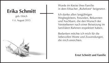 Traueranzeige von Erika Schmitt von trauer.echo-online.de