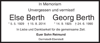 Traueranzeige von Else und Georg Berth von trauer.echo-online.de