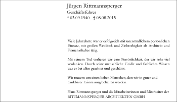 Traueranzeige von Jürgen Rittmannsperger von trauer.echo-online.de