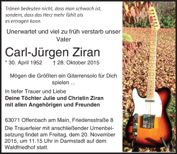 Traueranzeige von Carl-Jürgen Ziran von trauer.echo-online.de Traueranzeige von Carl-Jürgen Ziran von trauer.echo-online.de