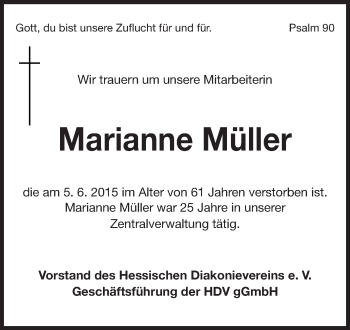 Traueranzeige von Marianne Müller von Echo-Zeitungen (Gesamtausgabe)