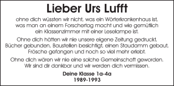 Traueranzeige von Urs Lufft von Echo-Zeitungen (Gesamtausgabe)