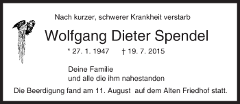 Traueranzeige von Wolfgang Dieter Spendel von trauer.echo-online.de