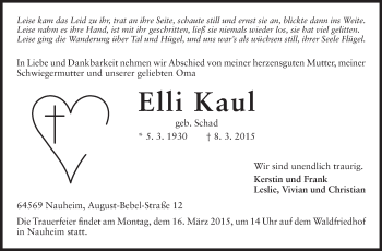 Traueranzeige von Elli Kaul von Rüsselsheimer Echo, Groß-Gerauer-Echo, Ried Echo