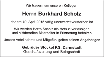Traueranzeige von Burkhard Scholz von Echo-Zeitungen (Gesamtausgabe)